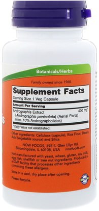 المكملات الغذائية، المضادات الحيوية، أندروغرافيس Now Foods, Andrographis Extract, 400 mg, 90 Veg Capsules