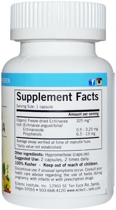 المكملات الغذائية، المضادات الحيوية، إشنسا Eclectic Institute, Echinacea Angustifolia, 325 mg, 90 Non-GMO Veggie Caps