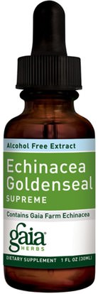 المكملات الغذائية، المضادات الحيوية، إشنسا و غولدنزيل، إشنسا Gaia Herbs, Echinacea Goldenseal Supreme, Alcohol Free Extract, 1 fl oz (30 ml)