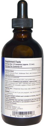 المكملات الغذائية، المضادات الحيوية، إشنسا و غولدنزيل، السوشي إشنسا Planetary Herbals, 100% Cultivated Echinacea-Goldenseal Liquid Extract, 4 fl oz (118.28 ml)