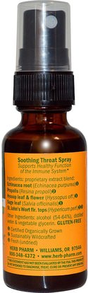 المكملات الغذائية، المضادات الحيوية، إشنسا، الصحة، رذاذ الرعاية الحلق Herb Pharm, Soothing Throat Spray, 1 fl oz (29.6 ml)