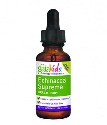 المكملات الغذائية، المضادات الحيوية، السوائل إشنسا Gaia Herbs, Kids, Echinacea Supreme Herbal Drops, Alcohol-Free Formula, 1 fl oz (30 ml)