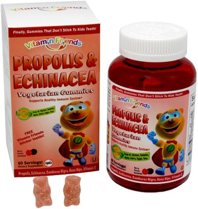 المكملات الغذائية، المضادات الحيوية، إشنسا Vitamin Friends, PropoBear, Propolis & Echinacea Gummies, Berry, 60 Pectin Bears