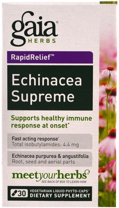 المكملات الغذائية، المضادات الحيوية Gaia Herbs, Echinacea Supreme, 30 Vegetarian Liquid Phyto-Caps
