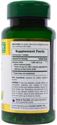 المكملات الغذائية، المضادات الحيوية، الثوم Natures Bounty, Garlic, 1,000 mg, 100 Rapid Release Softgels