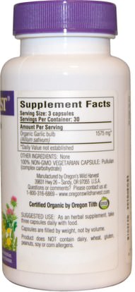 المكملات الغذائية، المضادات الحيوية، الثوم Oregons Wild Harvest, Garlic, 90 Non-GMO Veggie Caps