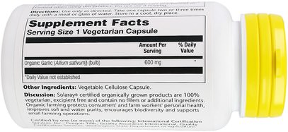 المكملات الغذائية، المضادات الحيوية، الثوم Solaray, Garlic, 100 Veggie Caps