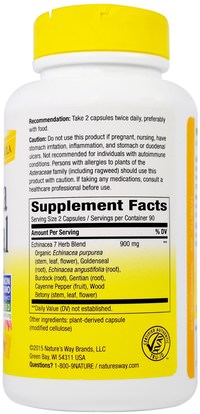 المكملات الغذائية، المضادات الحيوية Natures Way, Echinacea Goldenseal, 450 mg, 180 Veggie Caps