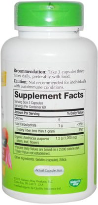 المكملات الغذائية، المضادات الحيوية Natures Way, Organic, Echinacea Purpurea Herb, 400 mg, 180 Capsules