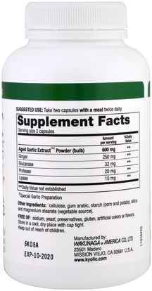 المكملات الغذائية، المضادات الحيوية Wakunaga - Kyolic, Aged Garlic Extract, Candida Cleanse & Digestion, Formula 102, 200 Vegetarian Caps