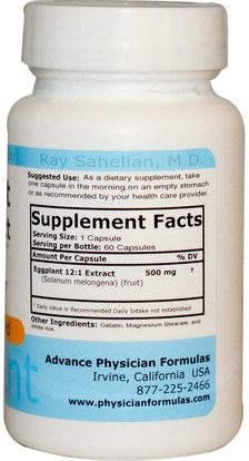 والمكملات الغذائية، ومضادات الأكسدة Advance Physician Formulas, Inc., Eggplant Extract, 500 mg, 60 Capsules