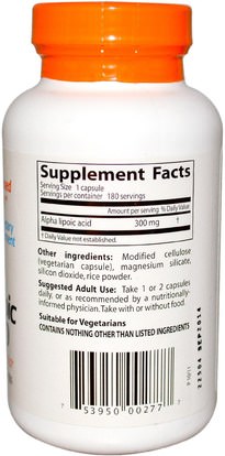 والمكملات الغذائية، ومضادات الأكسدة، ألفا حمض ليبويك، ألفا حمض ليبويك 300 ملغ Doctors Best, Best Alpha-Lipoic Acid, 300 mg, 180 Veggie Caps