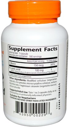 المكملات الغذائية، مضادات الأكسدة، حمض الليبويك ألفا، حمض الليبويك r Doctors Best, Best Stabilized R-Lipoic Acid, 100 mg, 180 Veggie Caps