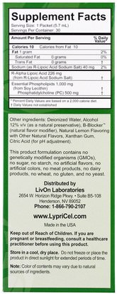 المكملات الغذائية، مضادات الأكسدة، حمض الليبويك ألفا، حمض الليبويك r LypriCel, Liposomal R-ALA, 30 Packets, 0.2 fl oz (5.7 ml) Each