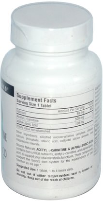 المكملات الغذائية، مضادات الأكسدة، حمض الليبويك ألفا Source Naturals, Acetyl L-Carnitine & Alpha Lipoic Acid, 650 mg, 60 Tablets