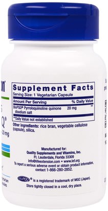والمكملات الغذائية، ومضادات الأكسدة، ومكافحة الشيخوخة Life Extension, PQQ Caps with BioPQQ, 20 mg, 30 Veggie Caps
