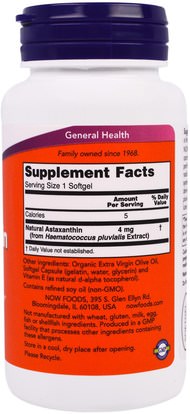 المكملات الغذائية، مضادات الأكسدة، أستازانتين، الكاروتينات Now Foods, Astaxanthin, 4 mg, 90 Softgels