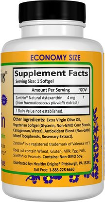 المكملات الغذائية، مضادات الأكسدة، أستازانتين Healthy Origins, Vegan Astaxanthin, 4 mg, 150 Veggie Softgels