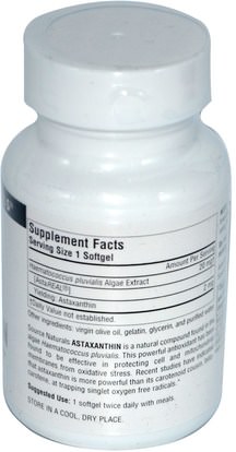 المكملات الغذائية، مضادات الأكسدة، أستازانتين Source Naturals, Astaxanthin, 2 mg, 30 Softgels