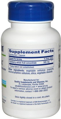 المكملات الغذائية، مضادات الأكسدة، التوت البري Life Extension, Cran-Max, Cranberry Whole Fruit Concentrate, 500 mg, 60 Veggie Caps
