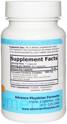 المكملات الغذائية، مضادات الأكسدة، الكركمين Advance Physician Formulas, Inc., Curcumin Turmeric, 500 mg, 60 Capsules