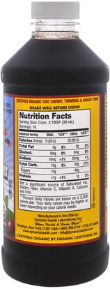 المكملات الغذائية، مضادات الأكسدة، الكركمين Dynamic Health Laboratories, Organic Tumeric & Ginger Tonic, Tart Cherry, 16 fl oz (473 ml)