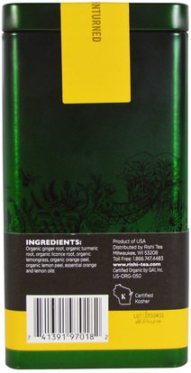 المكملات الغذائية، مضادات الأكسدة، الكركمين، الغذاء، الشاي العشبية Rishi Tea, Turmeric Ginger, Organic Loose Leaf Herbal Tea, Ayurvedic + Meyer Lemon, 2.47 oz (70 g)