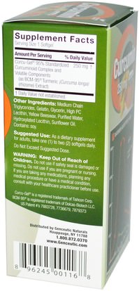 المكملات الغذائية، مضادات الأكسدة، الكركمين Genceutic Naturals, Curcumin, 250 mg, 60 Softgels