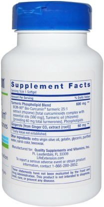 المكملات الغذائية، مضادات الأكسدة، الكركمين Life Extension, Advanced Bio-Curcumin, with Ginger & Turmerones, 30 Softgels