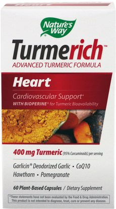 المكملات الغذائية، مضادات الأكسدة، الكركمين Natures Way, Turmerich, Heart, 400 mg, 60 Plant-Based Capsules
