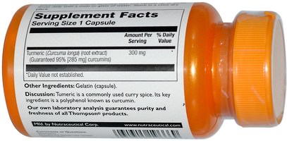 المكملات الغذائية، مضادات الأكسدة، الكركمين Thompson, Turmeric Curcumin, 300 mg, 60 Capsules