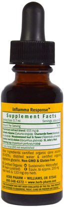 المكملات الغذائية، مضادات الأكسدة، الكركمين، الكركم Herb Pharm, Inflamma Response, 1 fl oz (30 ml)