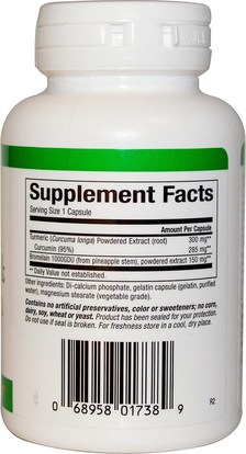 المكملات الغذائية، مضادات الأكسدة، الكركمين، الكركم Natural Factors, Turmeric & Bromelain, 450 mg, 90 Capsules