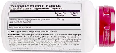 المكملات الغذائية، مضادات الأكسدة، الكركمين، الكركم Solaray, Turmeric Root Extract, 300 mg, 120 Vegetarian Capsules