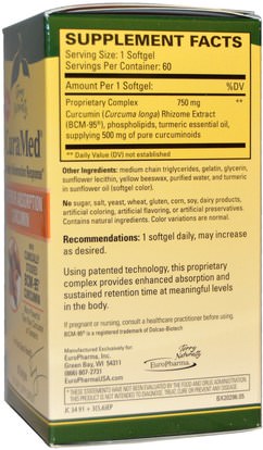 والمكملات الغذائية، ومضادات الأكسدة EuroPharma, Terry Naturally, CuraMed, 750 mg, 60 Softgels