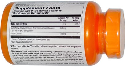 المكملات الغذائية، مضادات الأكسدة، مقتطفات الفاكهة، الكرز (الفاكهة السوداء البرية) Thompson, Tart Cherry, 425 mg, 60 Veggie Caps