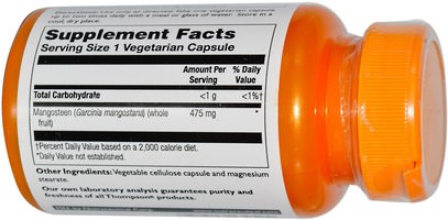 المكملات الغذائية، مضادات الأكسدة، مقتطفات الفاكهة، الفواكه السوبر، مانغوستين استخراج عصير Thompson, Mangosteen, 475 mg, 30 Veggie Caps