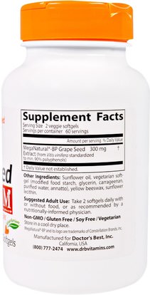 المكملات الغذائية، مضادات الأكسدة، استخراج بذور العنب Doctors Best, Grape Seed Extract with MegaNatural-BP, 150 mg, 120 Veggie Caps