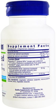 المكملات الغذائية، مضادات الأكسدة، استخراج بذور العنب Life Extension, Grapeseed Extract, with Resveratrol & Pterostilbene, 100 mg, 60 Veggie Caps