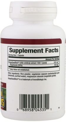 المكملات الغذائية، مضادات الأكسدة، استخراج بذور العنب Natural Factors, Grape Seed Extract, 95% Polyphenols, 100 mg, 60 Vetegarian Capsules