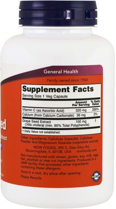 المكملات الغذائية، مضادات الأكسدة، استخراج بذور العنب Now Foods, Grape Seed, Standardized Extract, 100 mg, 200 Veg Capsules