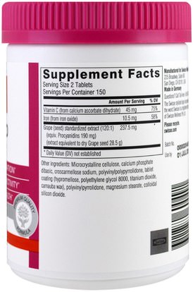 المكملات الغذائية، مضادات الأكسدة، استخراج بذور العنب Swisse, Ultiboost, Grape Seed, Body & Beauty, 14,250 mg, 300 Tablets