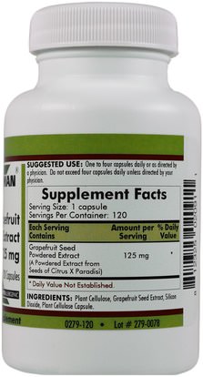 المكملات الغذائية، مضادات الأكسدة، استخراج بذور الجريب فروت Kirkman Labs, Grapefruit Seed Extract, 125 mg, 120 Capsules