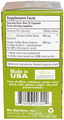والمكملات الغذائية، ومضادات الأكسدة، واستخراج حبوب البن الخضراء Bio Nutrition, Pure Green Coffee Bean, 800 mg, 50 Capsules