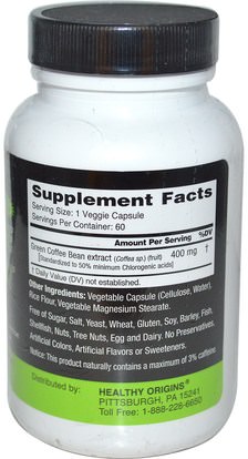 والمكملات الغذائية، ومضادات الأكسدة، واستخراج حبوب البن الخضراء Healthy Origins, Green Coffee Bean Extract, 400 mg, 60 Veggie Capsules