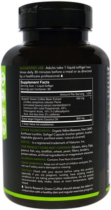 والمكملات الغذائية، ومضادات الأكسدة، واستخراج حبوب البن الخضراء Sports Research, Green Coffee Bean Extract, 400 mg, 90 Softgels