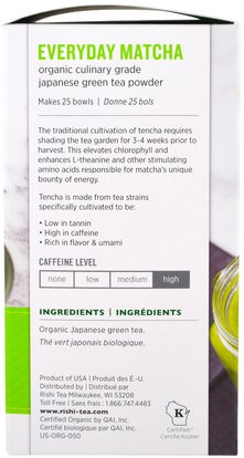 المكملات الغذائية، مضادات الأكسدة، الشاي الأخضر، الغذاء، الشاي العشبية Rishi Tea, Organic Everyday Matcha Powder, 1.76 oz (50 g)
