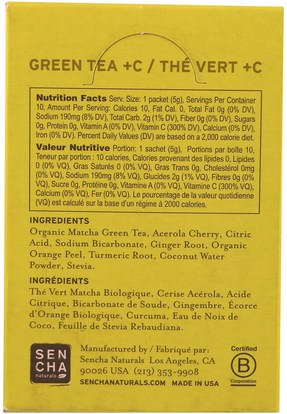 المكملات الغذائية، مضادات الأكسدة، الشاي الأخضر، الغذاء، الشاي العشبية Sencha Naturals, Green Tea + C, Original, 10 Packets, 1.8 oz (50 g) Each