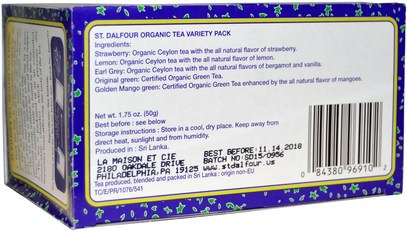 المكملات الغذائية، مضادات الأكسدة، الشاي الأخضر، الغذاء، الشاي العشبية St. Dalfour, Organic Tea Variety Pack, 25 Tea Bags, 1.75 oz (50 g)