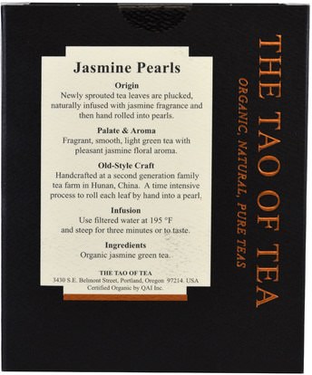 المكملات الغذائية، مضادات الأكسدة، الشاي الأخضر، الغذاء، الشاي العشبية The Tao of Tea, Organic Jasmine Pearls, 15 Pyramid Sachets, 1.05 oz (30 g)